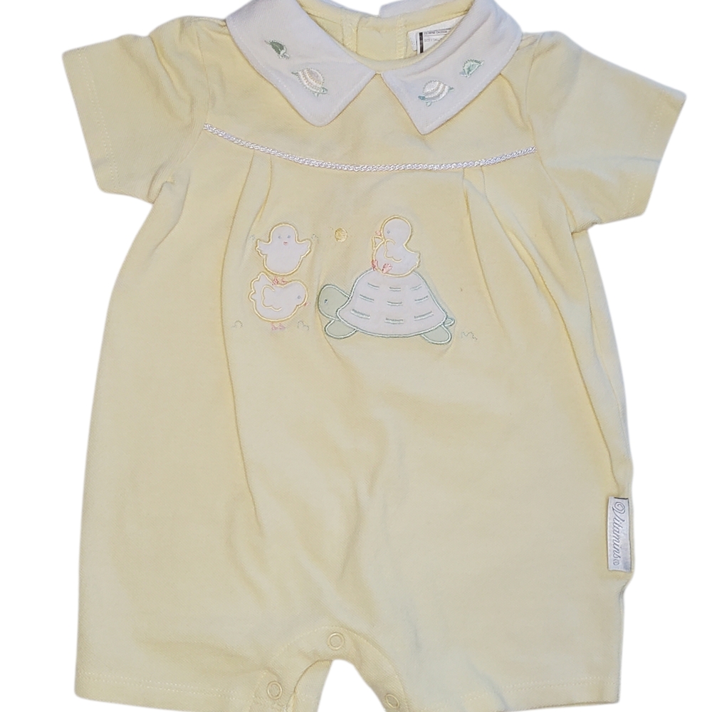 Vintage Vitamins Baby Romper Yellow Duck Turtle Peter Pan Collar 3–6 Months